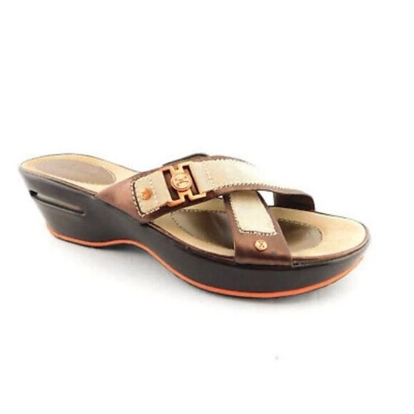 Cole Haan Nike AIR tan Brown Criss Cross Wedge Platform Sandals Women’s Size 8 - Picture 1 of 10
